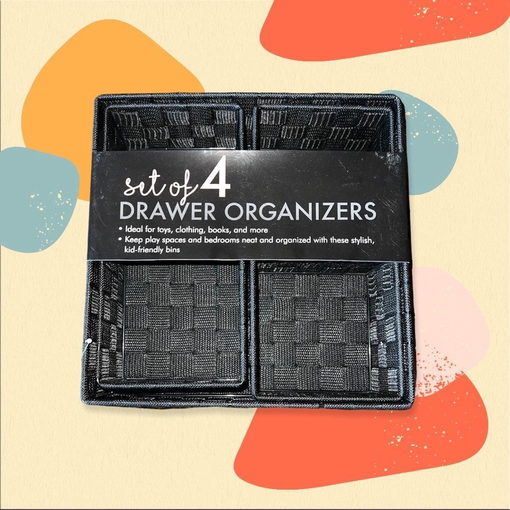 Set of 4 black drawer organizers